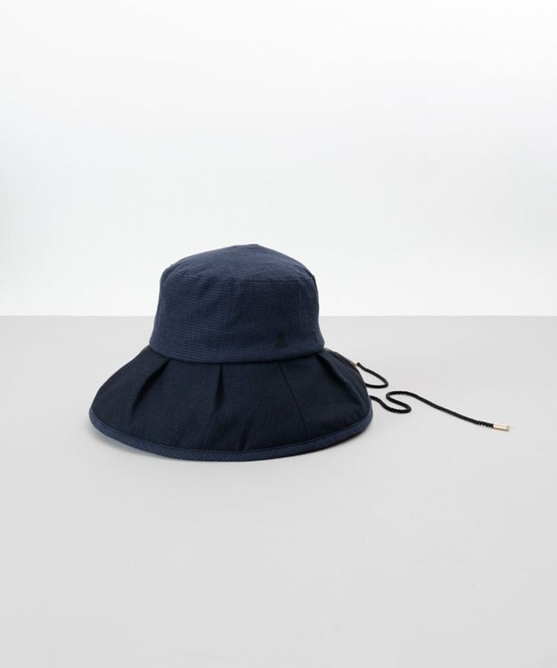 AURORA 【 LANVIN COLLECTION（ランバン コレクション） 】シルクギンガムカサブランカハット ネイビー