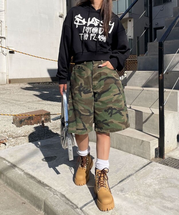 WEGO ハンドライティングショートパーカー ブラック