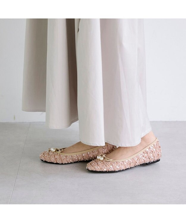 MODE ET JACOMO <carino>パールビジュー付きデザインバレエ ベージュ