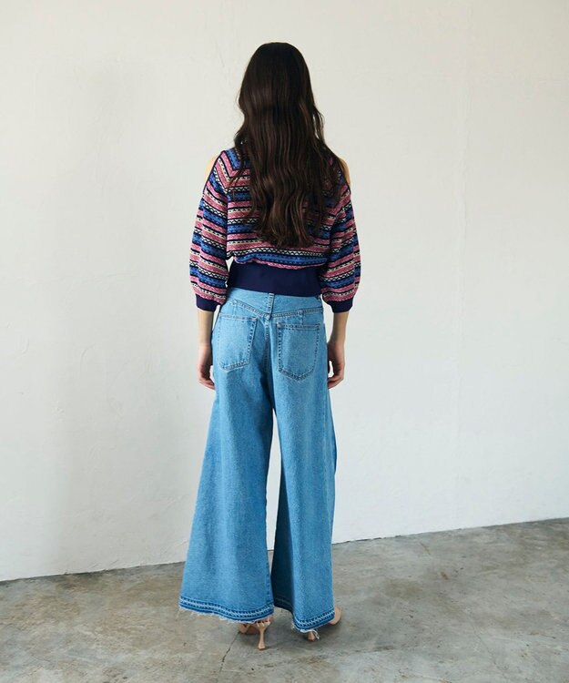 GRACE CONTINENTAL ボーダーパフニットトップ ネイビー