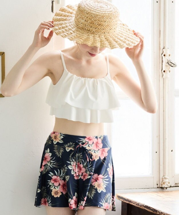 San-ai Resort（三愛水着楽園） 【SALE】フリルトップス３点セット　9M　【San-ai Resort（サンアイリゾート）】 ホワイト×ネイビー