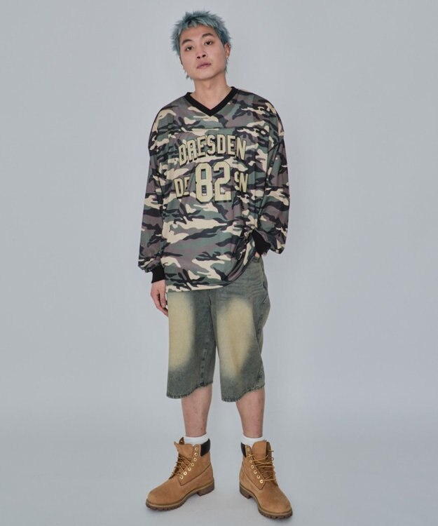 WEGO 【ユニセックス着用ITEM/MLサイズ展開】カモフラナンバリングホッケーT（LS） カーキ