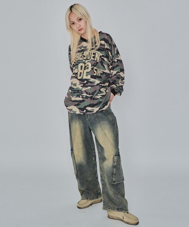 WEGO 【ユニセックス着用ITEM/MLサイズ展開】カモフラナンバリングホッケーT（LS） カーキ