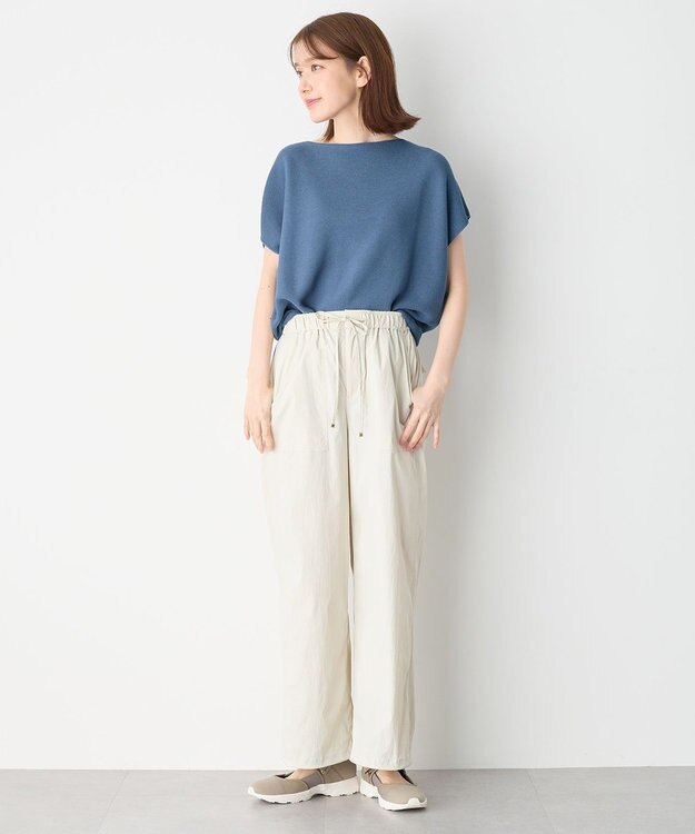 ANY 【洗濯機可/アンチピリング/UVカット】アクリルガーターフレンチスリーブニット ブルー