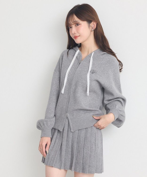 earth music&ecology レースコードダブルジップニットパーカー Gray