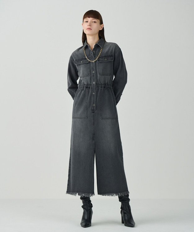 GRACE CONTINENTAL デニムドロストスリットワンピース ブラック