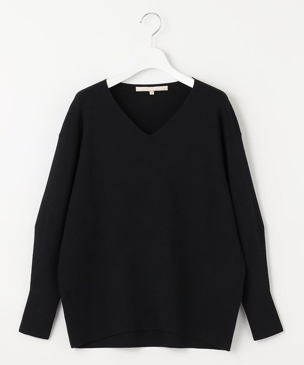 自由区 L 【洗える/セット可】レーヨンポリエステルスムース Vネックニット ミッドナイト