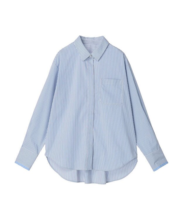 earth music&ecology パールボタンシャツ Stripe Blue