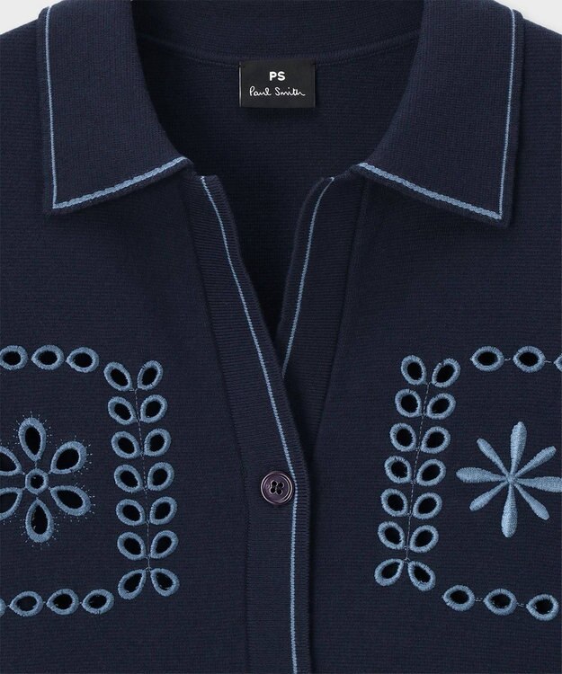 Paul Smith ハンドクラフトエンブロイダリー 半袖ニットシャツ ネイビー