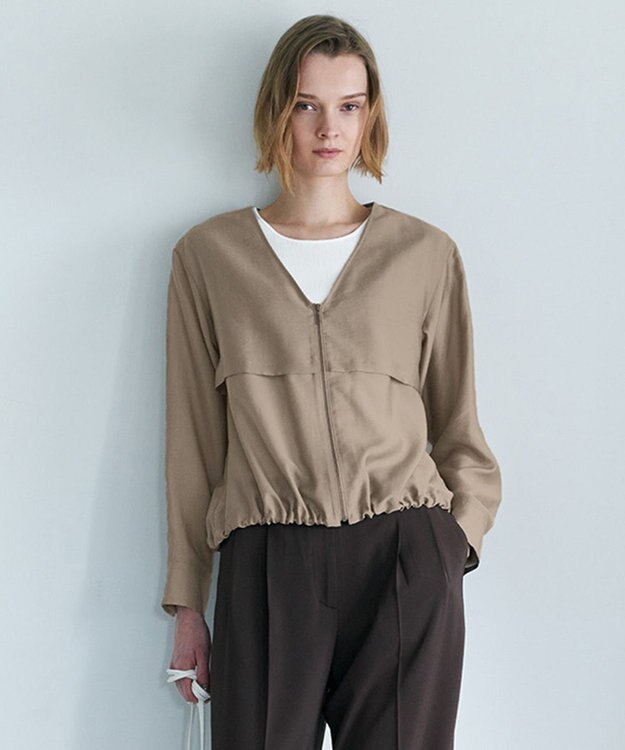 ICB 【WEB限定カラーあり】 リヨセルナイロンワッシャー Vネックブルゾン クリームブラウン