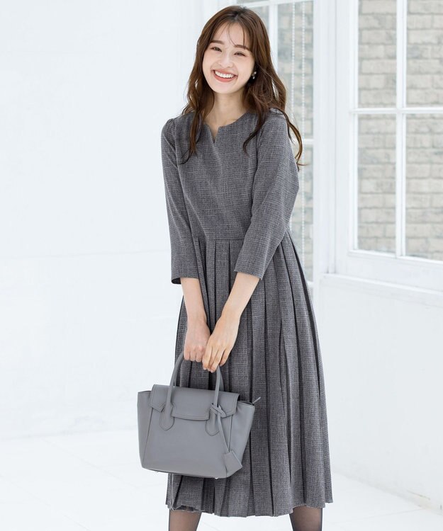 Tiaclasse 【洗える】プリーツワンピース チャコールグレー