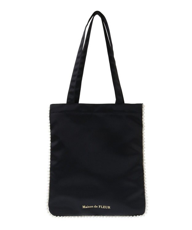 Maison de FLEUR サテンパールブレードトートバッグ Black