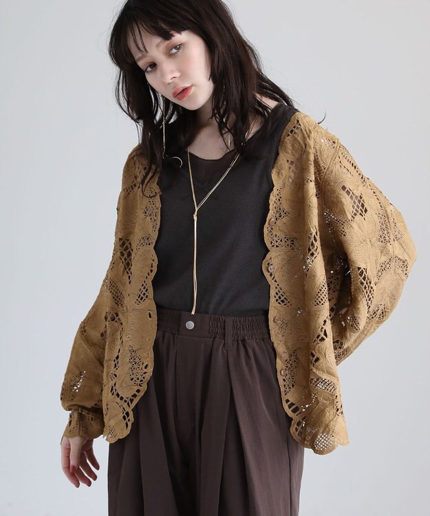 Green Parks ・ＥＬＥＮＣＡＲＥ　ＤＵＥ　レーシーカーディガン Camel