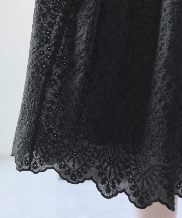 Tiaclasse 【洗える】パンチングレーススカラップワンピース ブラック