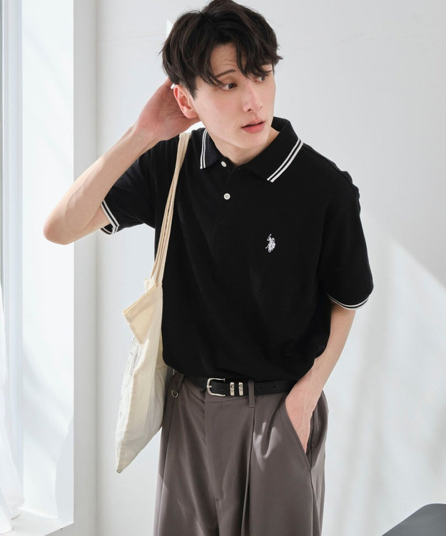 WEGO 【26年春夏新カラー登場/ユニセックス着用ITEM/SMLサイズ展開】U.S. POLO ASSN.別注ラインポロシャツ ブラック