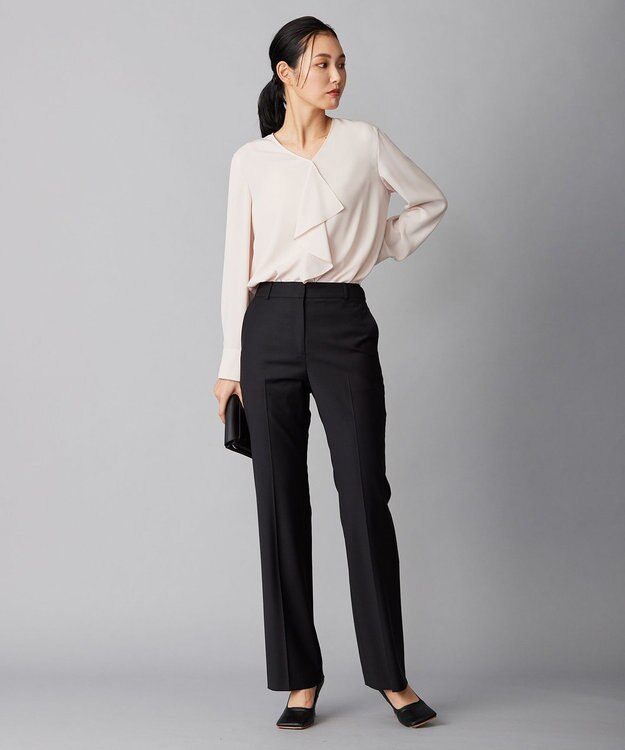 ICB 【洗える】BackSatinAmunzen フリルブラウス ピンク系