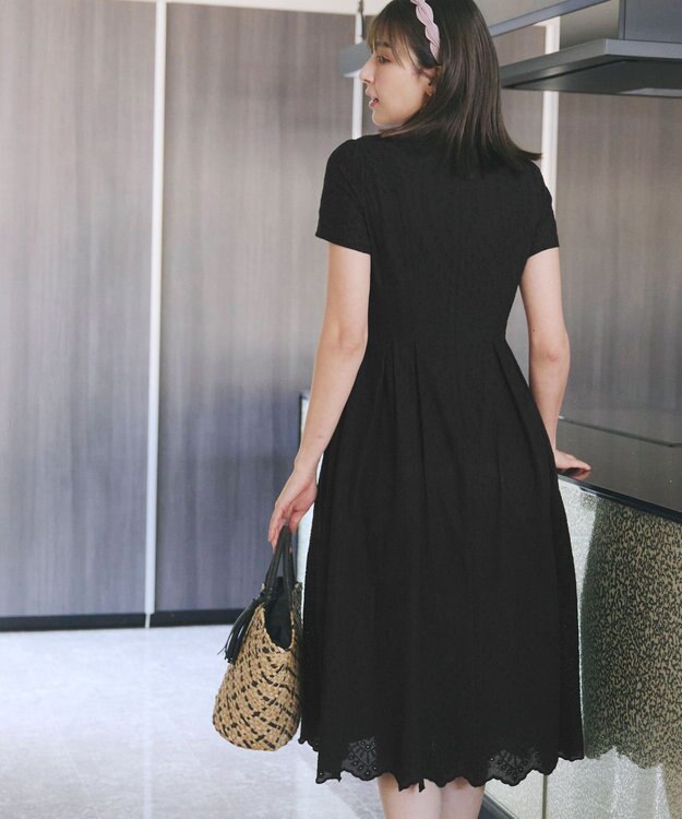 Tiaclasse 【洗える】パンチングレーススカラップワンピース ブラック