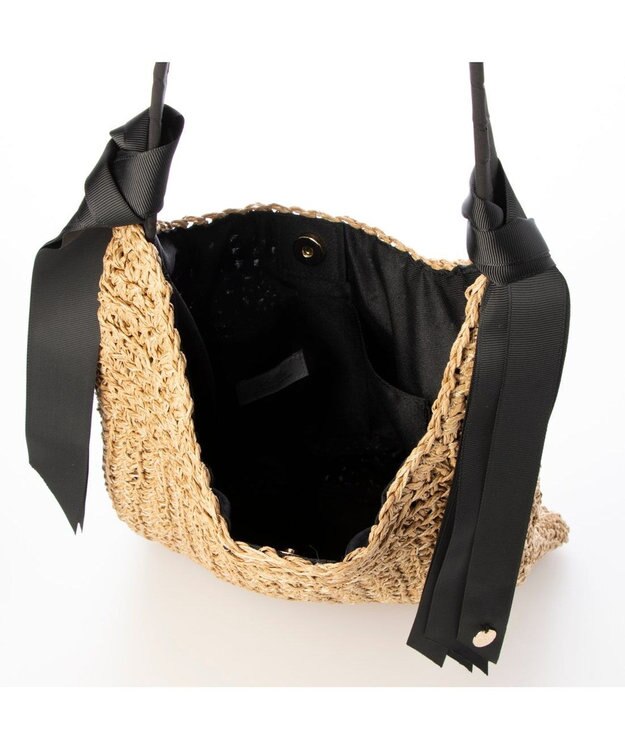 UNBILLION カシュカシュ cachecache / 下がりグログラン柄編みトートバッグ ブラック