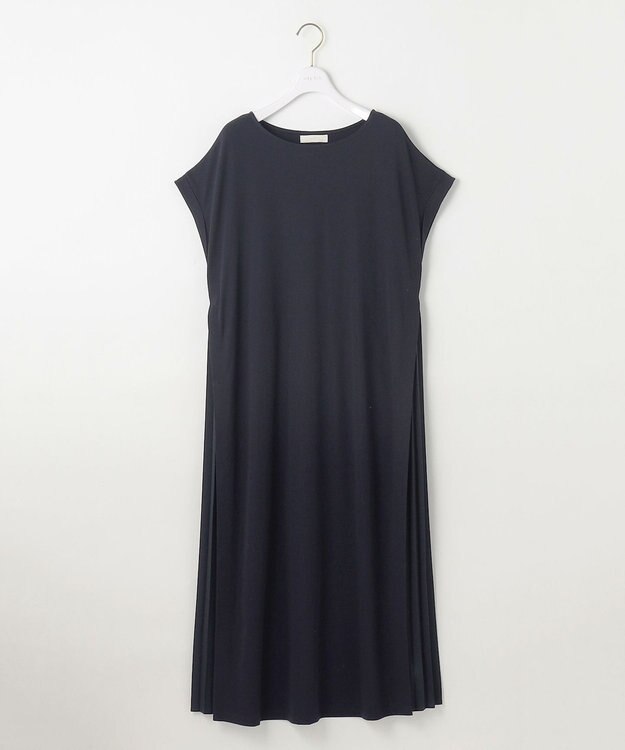 ANY SIS 【接触冷感・UVカット・洗える】ハイストレッチスムースサイドプリ－ツ ワンピース ネイビー