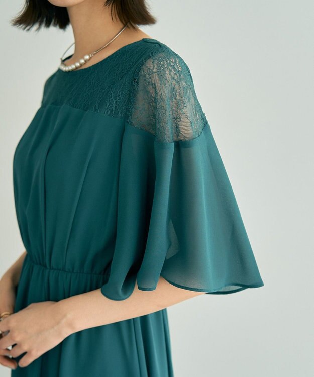 YECCA VECCA レース切替シフォンドレス Blue Green