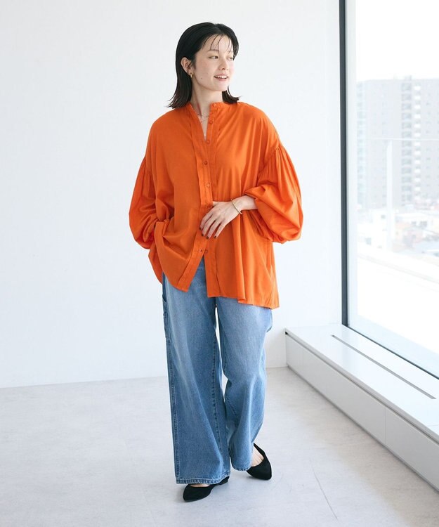 CRAFT STANDARD BOUTIQUE インド綿混パフスリーブシャツ Orange