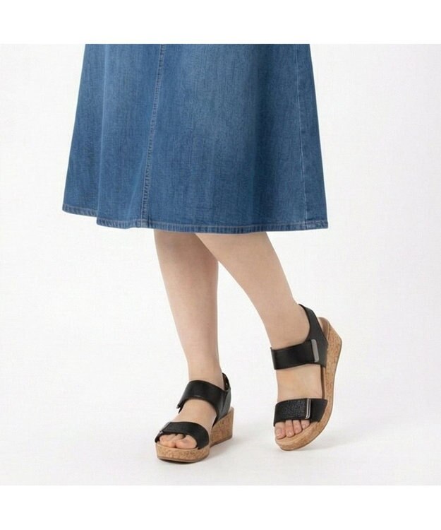 ing <ing>ダブルベルトウエッジサンダル ブラック