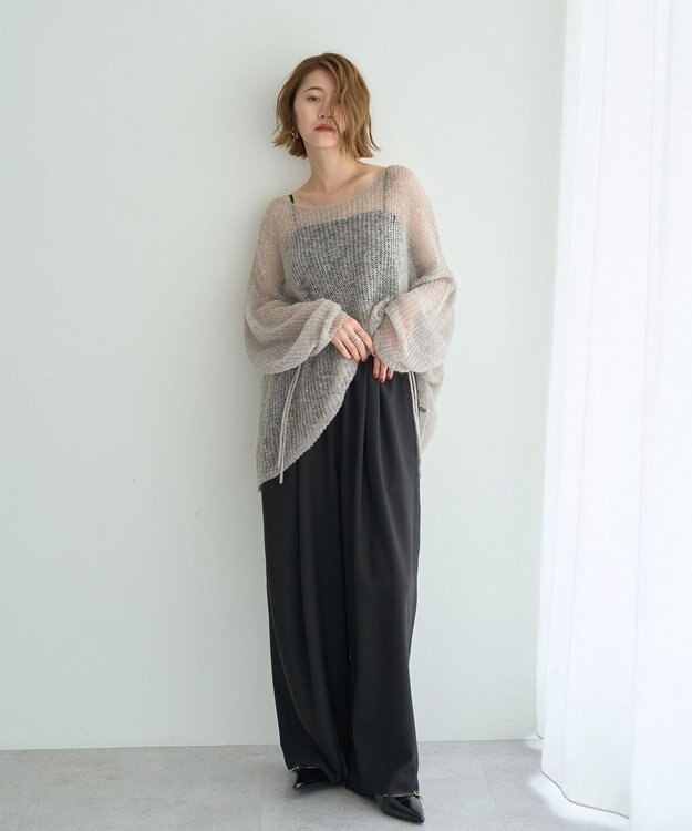 YECCA VECCA 袖シャーリングシアーニット Gray Mixture