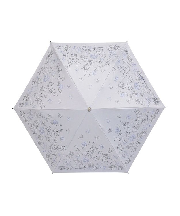 MOONBAT 【遮光率100％/遮熱/UV】LANVIN en Bleu (ランバン オン ブルー)晴雨兼用日傘 ドローイング フラワー 花柄 折りたたみ傘 簡単開閉 ライトグレー