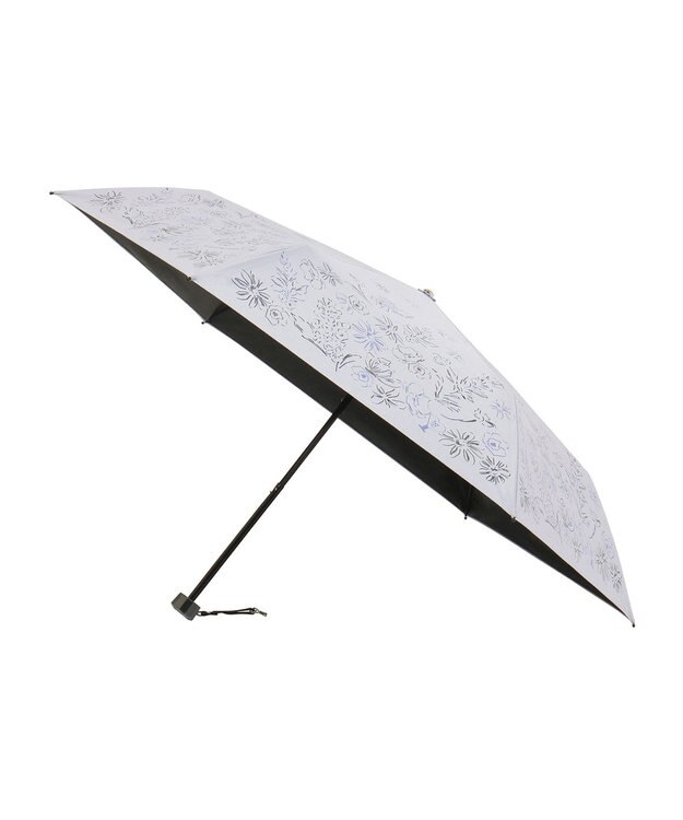 MOONBAT 【遮光率100％/遮熱/UV】LANVIN en Bleu (ランバン オン ブルー)晴雨兼用日傘 ドローイング フラワー 花柄 折りたたみ傘 簡単開閉 ライトグレー