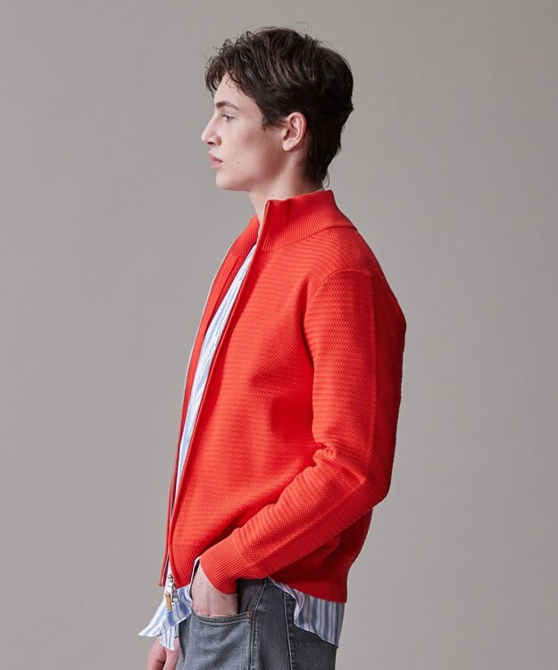 J.PRESS MEN ハイツイストヘリンボン フルジップカーディガン オレンジ系