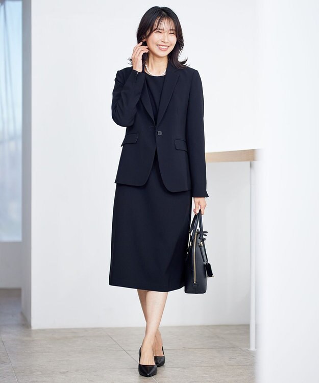 23区 【洗える】トリアセダブルジョーゼット ワンピース ブラック系