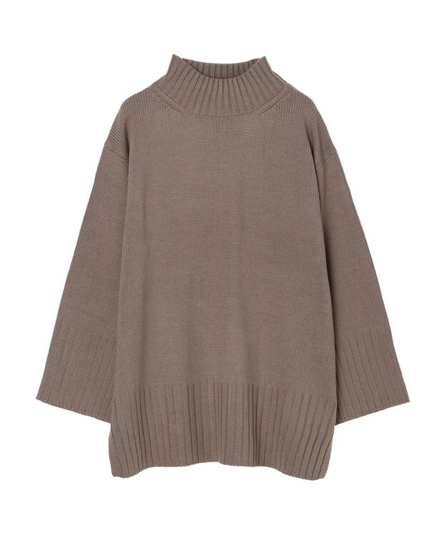 earth music&ecology アンチピリングリブハイネックチュニック Gray Beige
