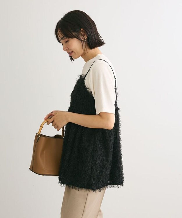 Green Parks ラメフリンジカットキャミソールビスチェ Black