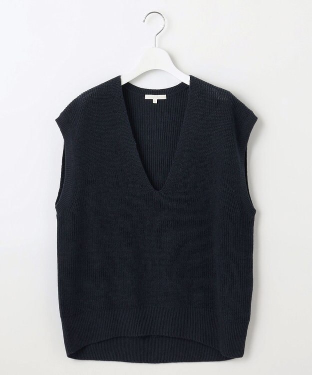 自由区 S 【洗える】コットンウールミドルゲージニット ベスト ネイビー