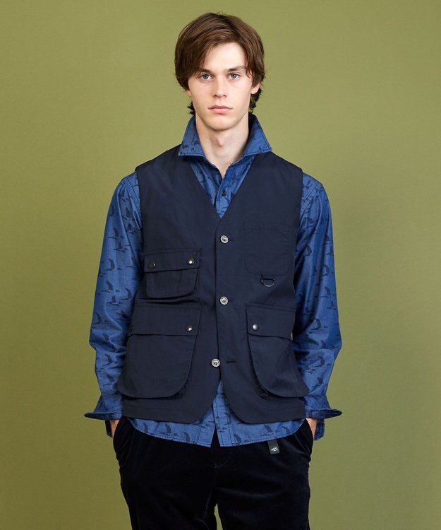 JOSEPH ABBOUD MOUNTAIN 【軽量・テ―ム・ヤルビーコラボ】プリント ワックスクロス ベスト ネイビー系