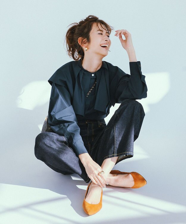 #Newans 【セレモニーにも】2wayタックフレアカラーブラウス ネイビー