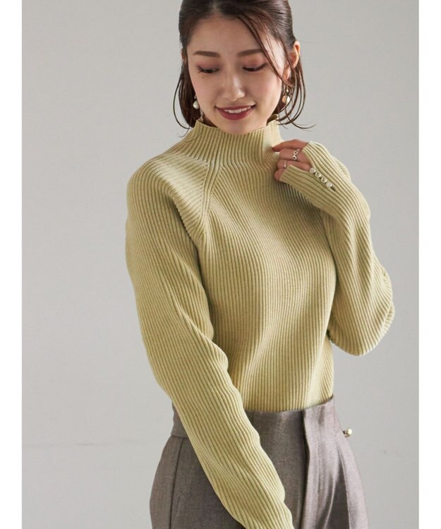 Te chichi モールリブスタンドネックニット グリーン