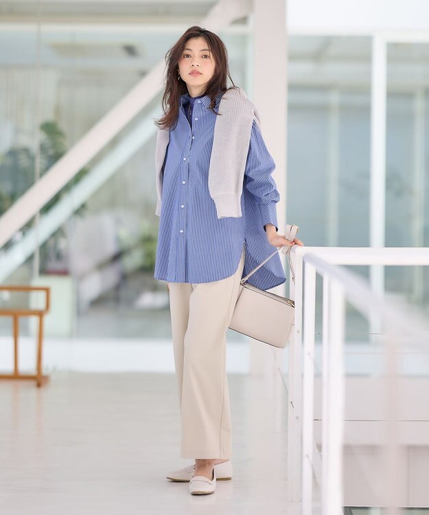 ANY 【洗濯機可能/接触冷感/UVケア】カラーストライプシャツ ブルーロンスト