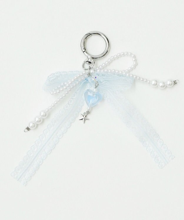 WEGO レースダブルリボンキーホルダー サックス