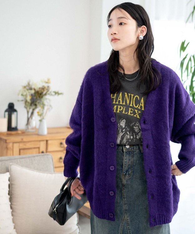 WEGO モヘアライクBIGカーディガン パープル