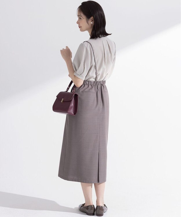 組曲 ライトデシンフリル襟 ブラウス ベージュストライプ系1