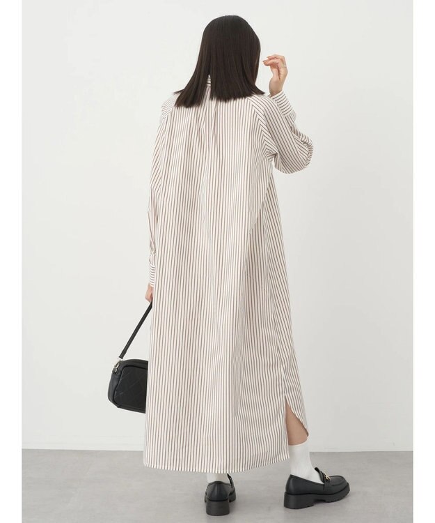 earth music&ecology ボウタイシャツワンピース Stripe Brown