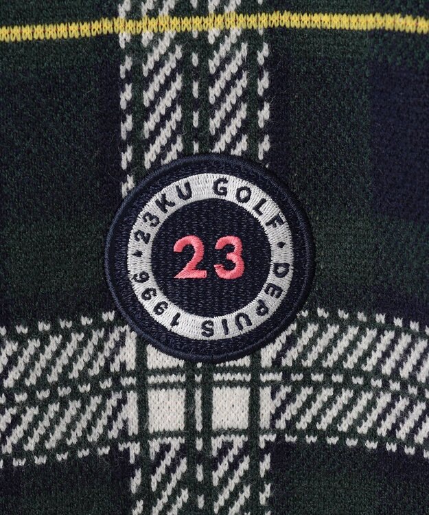 23区GOLF 【WOMEN】チェックジャガード クルーネック ニット ダークグリーン系3