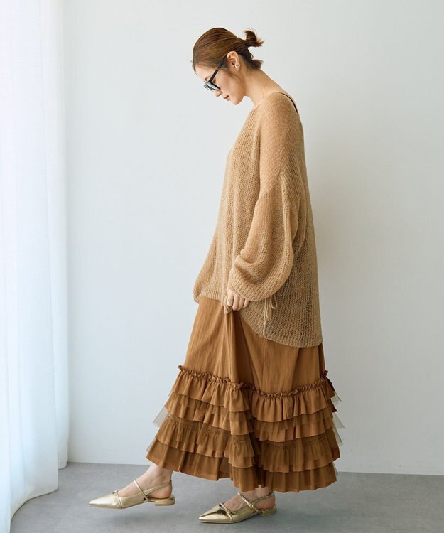 YECCA VECCA 袖シャーリングシアーニット Beige