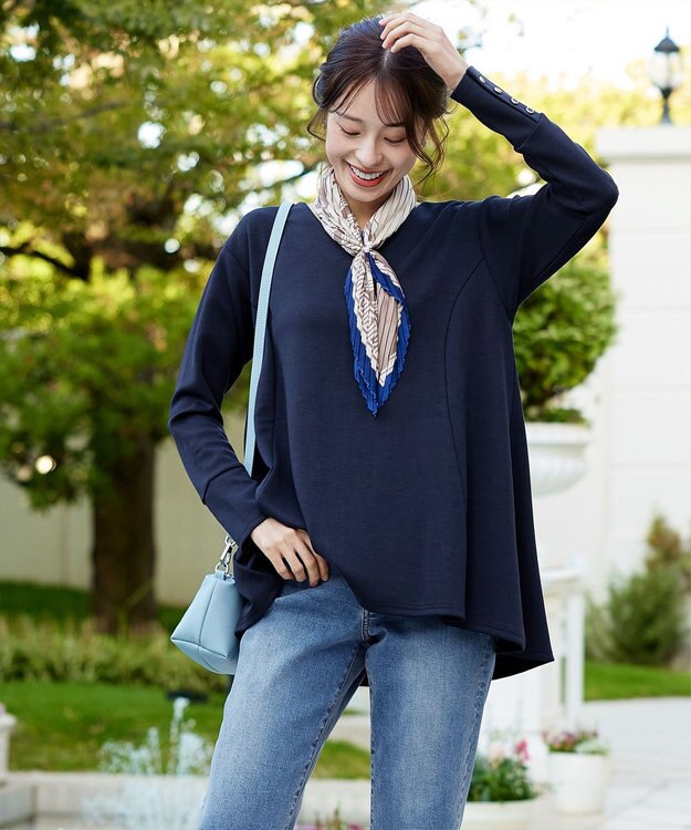 Tiaclasse 【洗える】【ふわもち美すふれ】フレアシルエットカットソー ネイビー