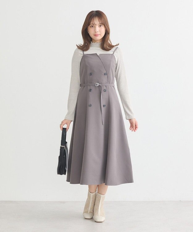 earth music&ecology トレンチ風キャミワンピース Dark Gray