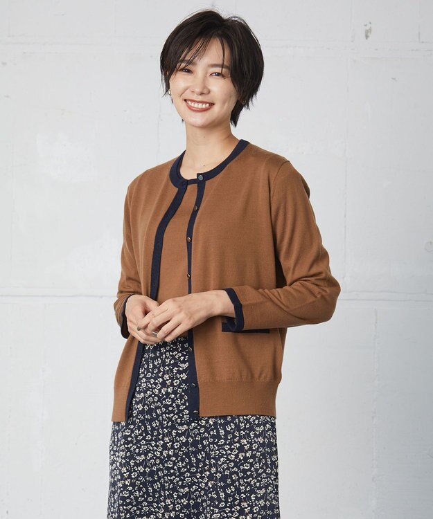 J.PRESS LADIES 【洗える】トリムツイン ニット キャメル系