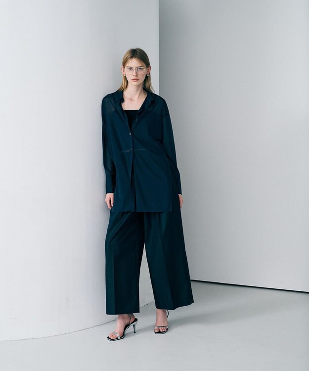 uncrave トリコットシフォン ロングシャツ ネイビー