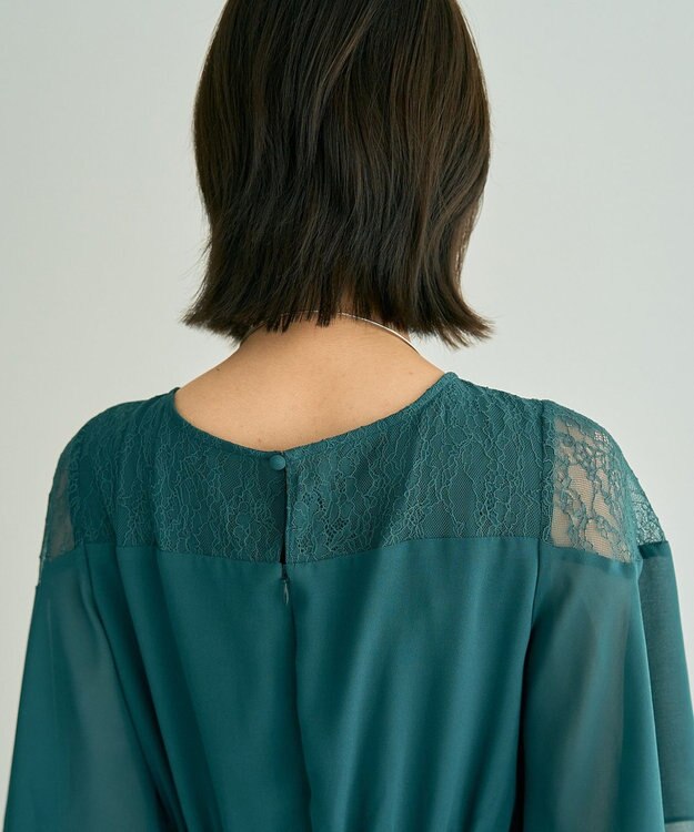 YECCA VECCA レース切替シフォンドレス Blue Green