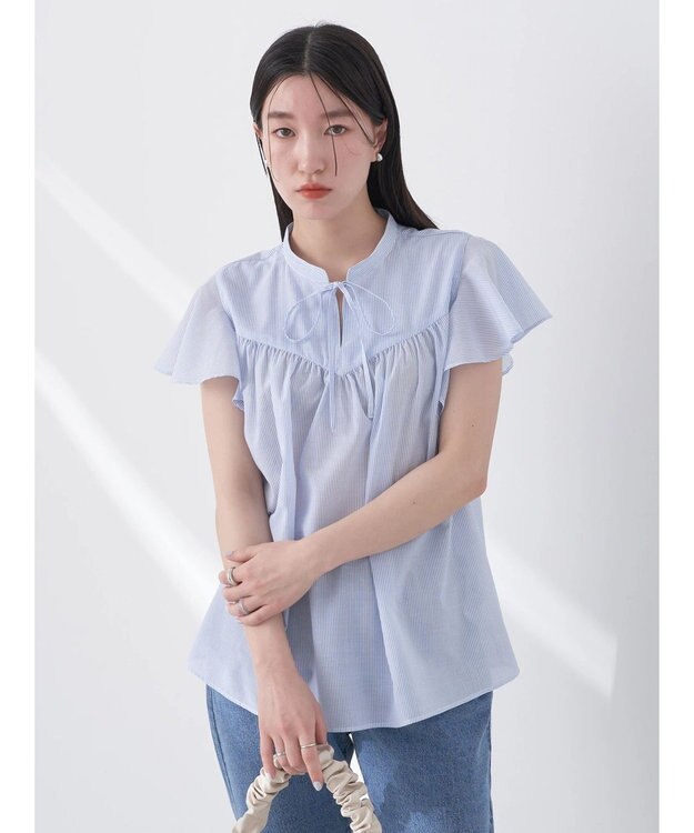 earth music&ecology ギャザーフレンチスリーブブラウス